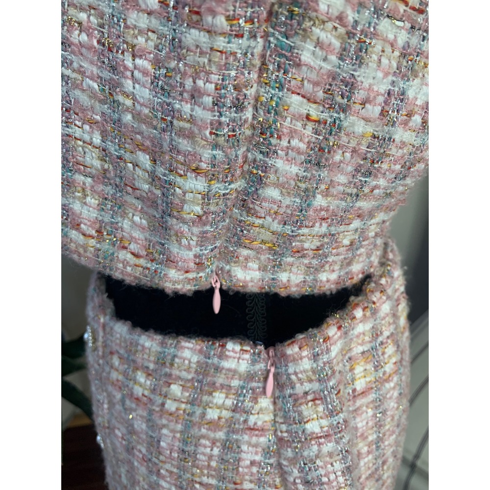 House of Harlow 1960 Pixie Dust Pink 2 Piece Crop Top Mini Skirt Pearl Button S - Picture 6 of 16